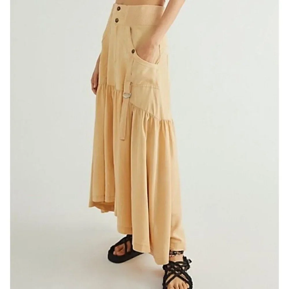 NEW FREE PEOPLE Sz 4 HOW I’M FEELING NOW UTILITY MIDI SKIRT MUSTARD SEED